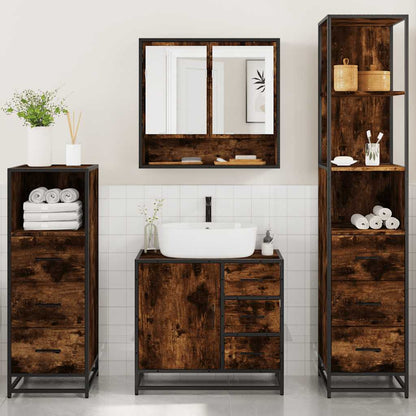 Set Mobili da Bagno 4 pz Rovere Fumo in Legno Multistrato | homemem39