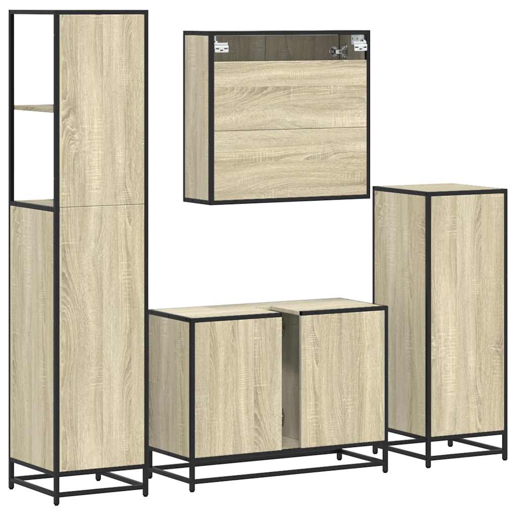 Set Mobili da Bagno 4 pz Rovere Sonoma in Legno Multistrato