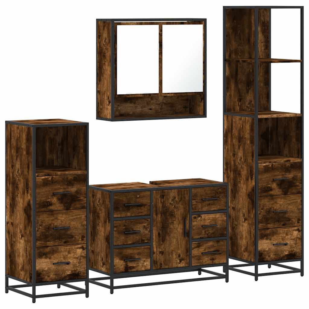 Set Mobili da Bagno 4 pz Rovere Fumo in Legno Multistrato | homemem39