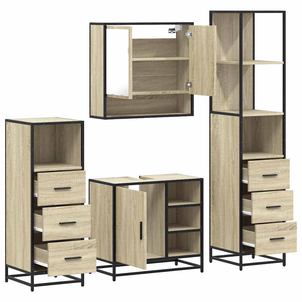 Set Mobili da Bagno 4 pz Rovere Sonoma in Legno Multistrato | homemem39