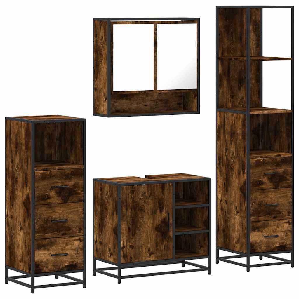 Set Mobili da Bagno 4 pz Rovere Fumo in Legno Multistrato | homemem39