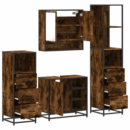 Set Mobili da Bagno 4 pz Rovere Fumo in Legno Multistrato | homemem39
