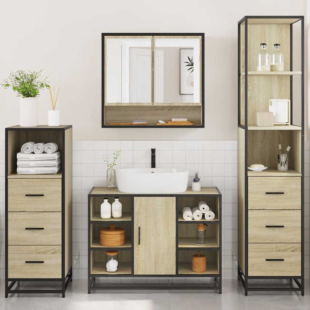 Set Mobili da Bagno 4 pz Rovere Sonoma in Legno Multistrato | homemem39