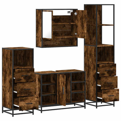 Set Mobili da Bagno 4 pz Rovere Fumo in Legno Multistrato | homemem39