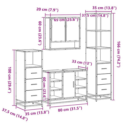 Set Mobili da Bagno 4 pz Rovere Fumo in Legno Multistrato | homemem39