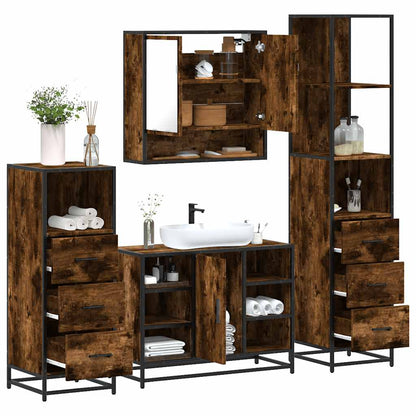 Set Mobili da Bagno 4 pz Rovere Fumo in Legno Multistrato | homemem39