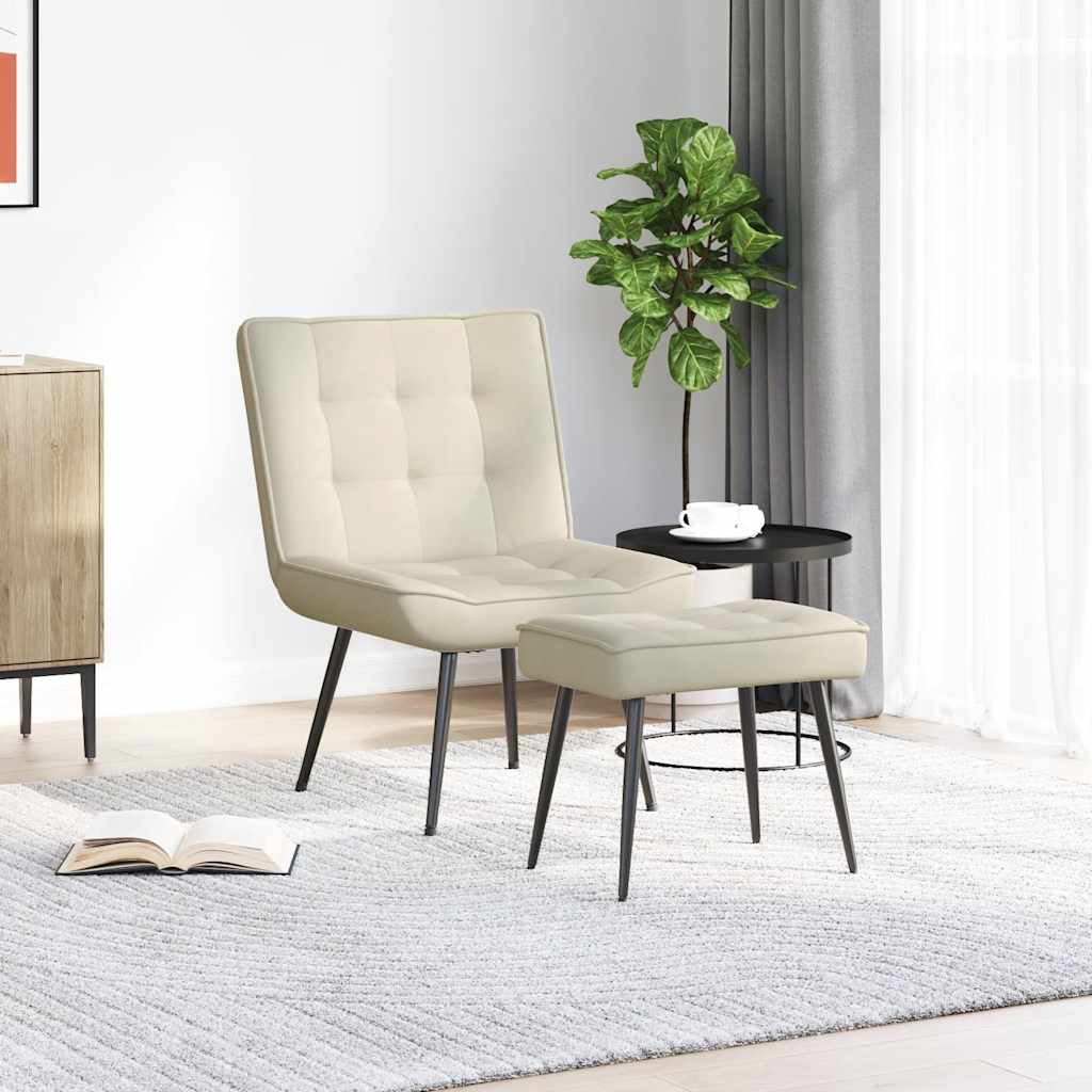 Poltrona Relax con Poggiapiedi Crema in Velluto - homemem39