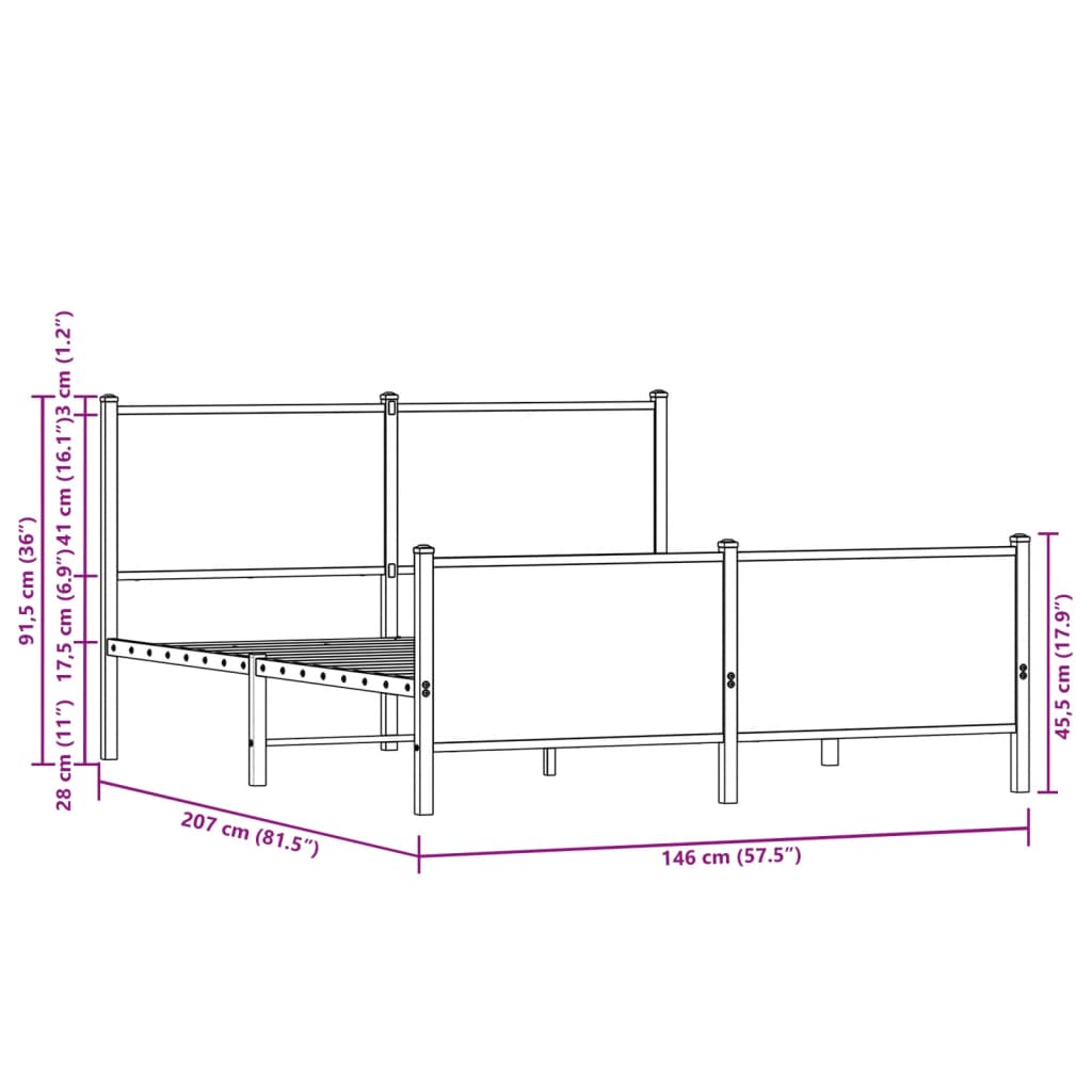 Giroletto senza Materaso in Metallo Rovere Sonoma 140x200 cm | homemem39