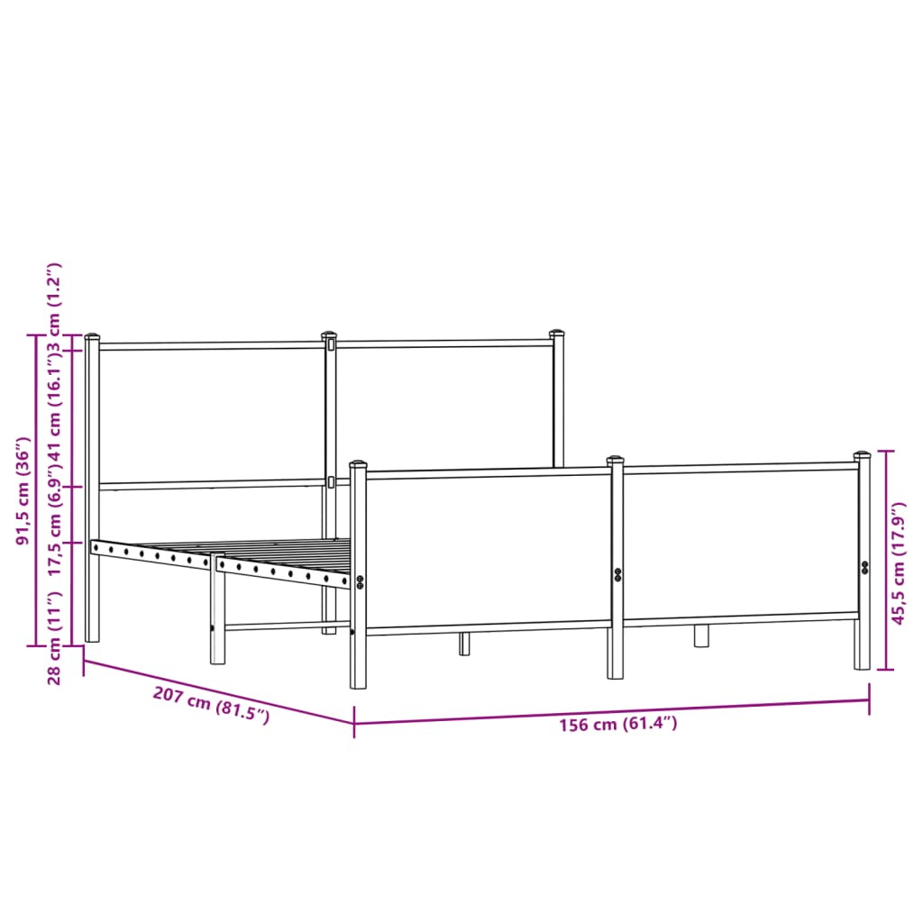 Giroletto senza Materaso in Metallo Rovere Sonoma 150x200 cm | homemem39