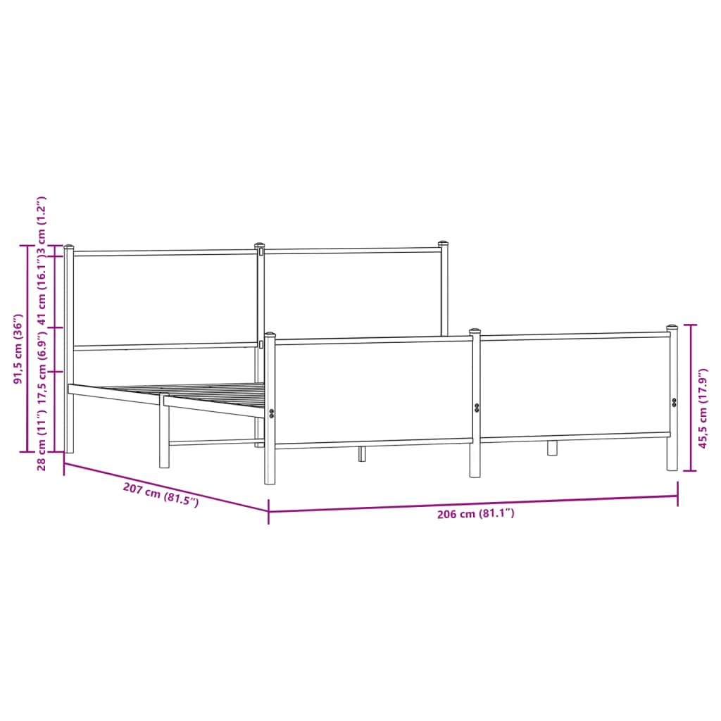 Giroletto senza Materaso in Metallo Rovere Marrone 200x200 cm | homemem39