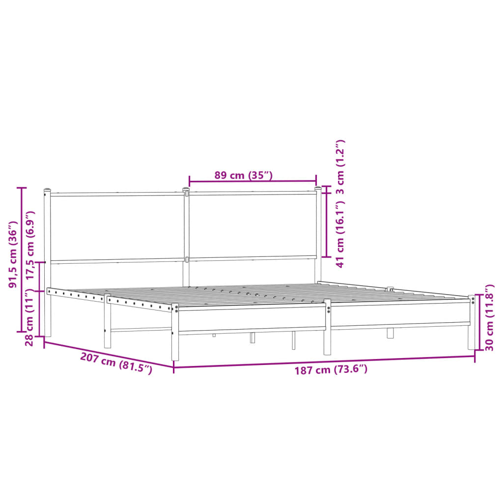 Giroletto senza Materaso in Metallo Rovere Sonoma 180x200 cm | homemem39