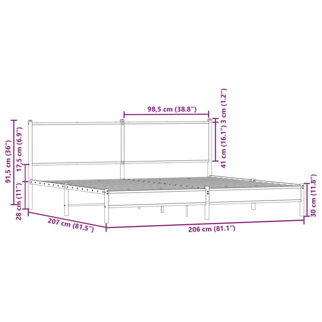 Giroletto senza Materaso in Metallo Rovere Marrone 200x200 cm | homemem39