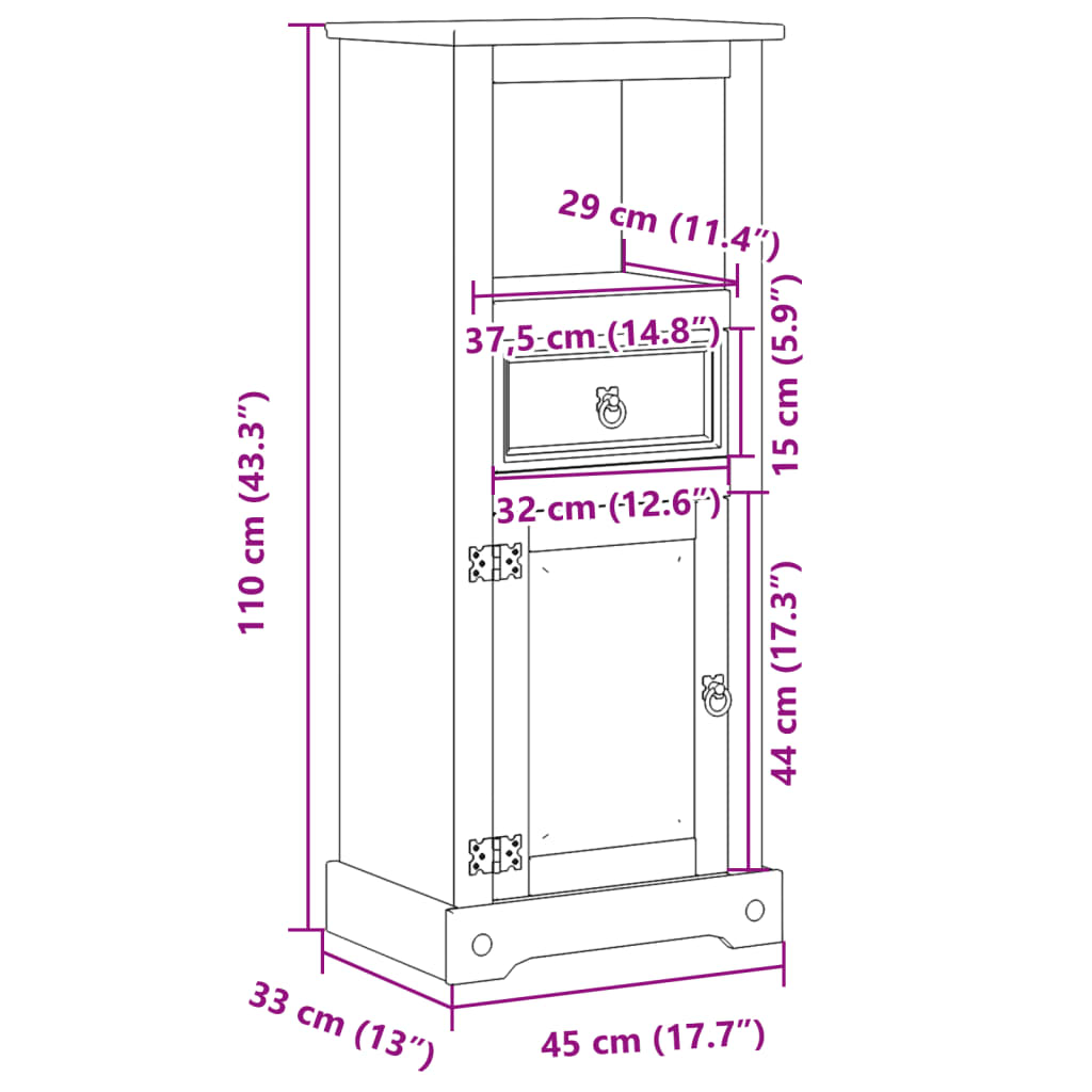 Mobile da Bagno Corona 45x33x110 cm in Legno Massello di Pino | homemem39