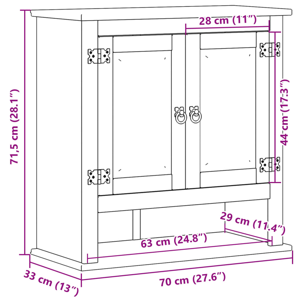 Mobile Bagno a Parete Corona 70x33x71,5cm Legno Massello Pino | homemem39