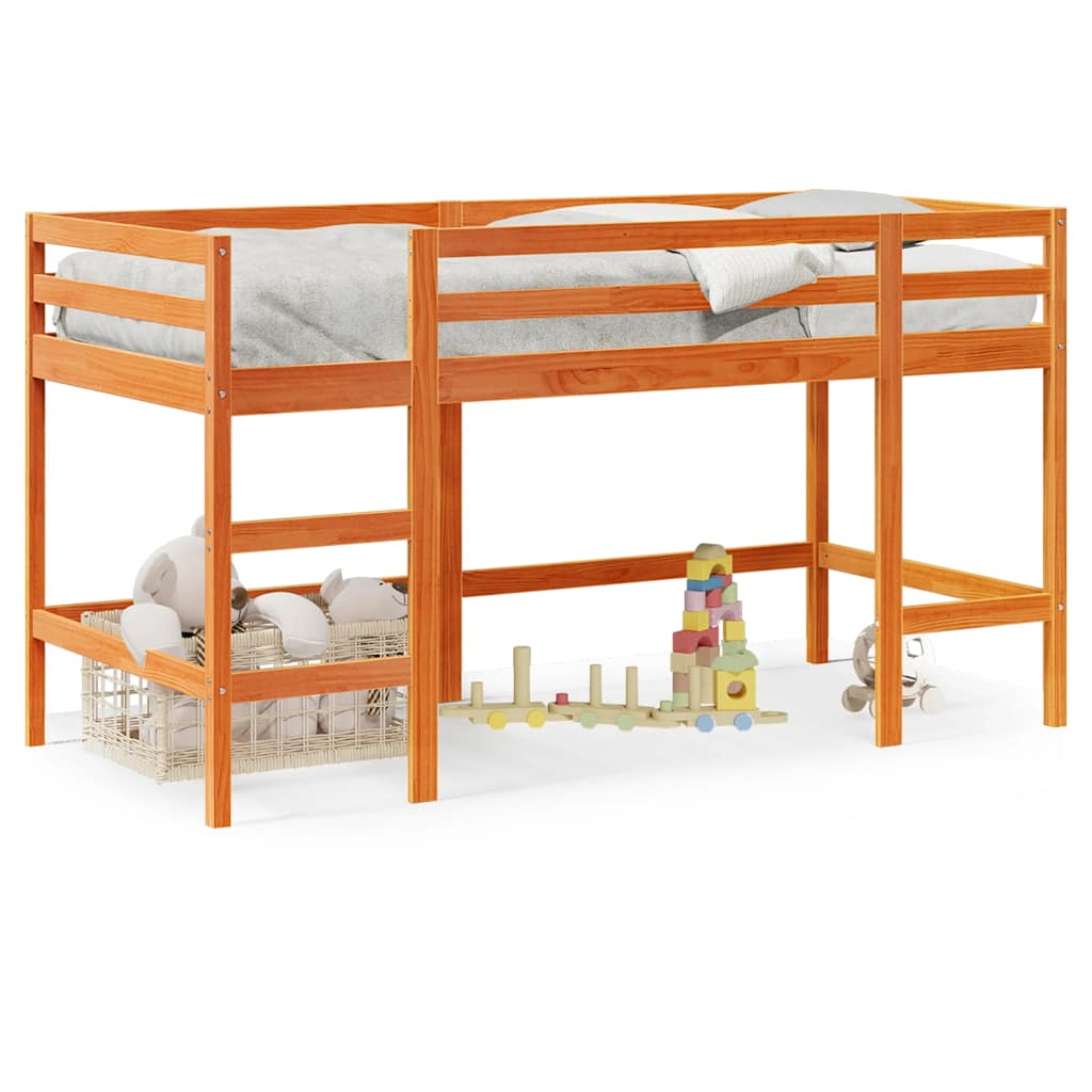 Letto Soppalco con Scala Bambini Marrone 80x200cm Massello Pino | homemem39
