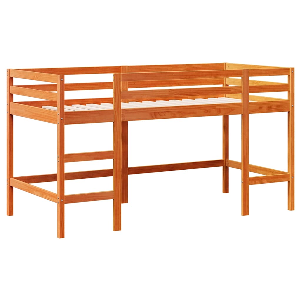 Letto Soppalco con Scala Bambini Marrone 80x200cm Massello Pino | homemem39