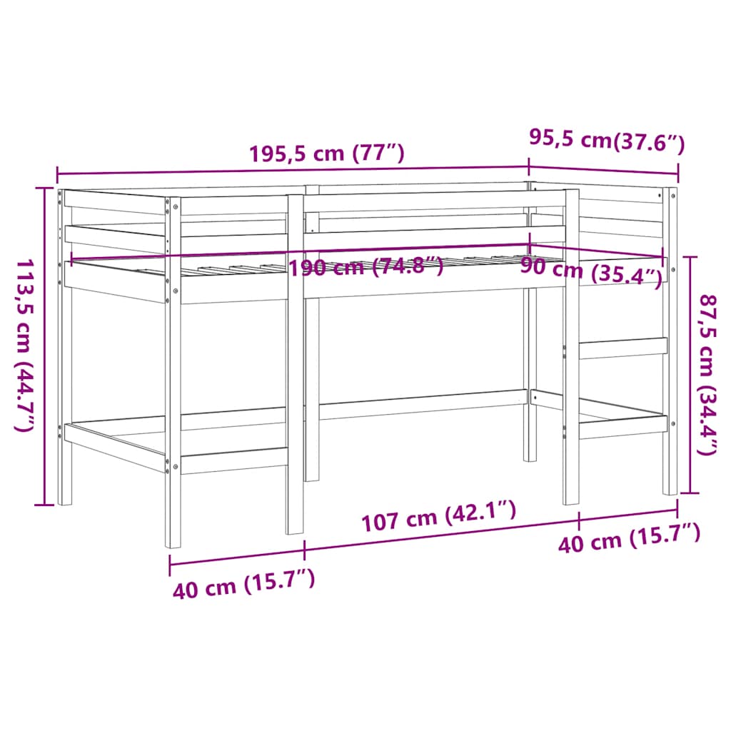 Letto Soppalco con Scala Bambini Marrone 90x190cm Massello Pino | homemem39