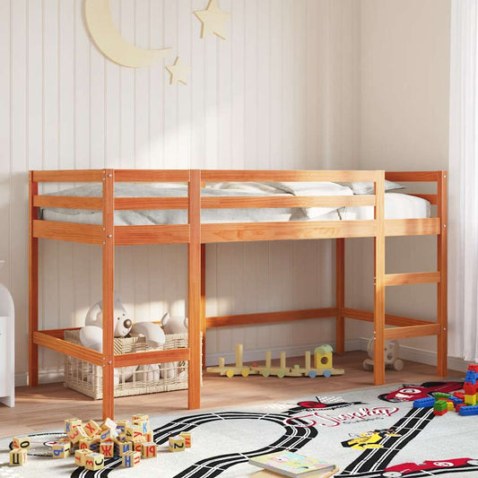 Letto Soppalco con Scala Bambini Marrone 90x190cm Massello Pino | homemem39