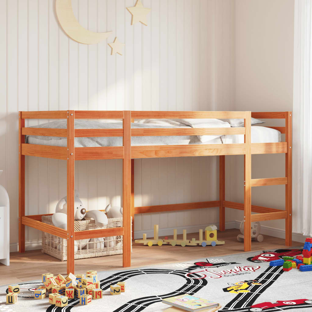 Letto Soppalco con Scala Bambini Marrone 90x190cm Massello Pino - homemem39