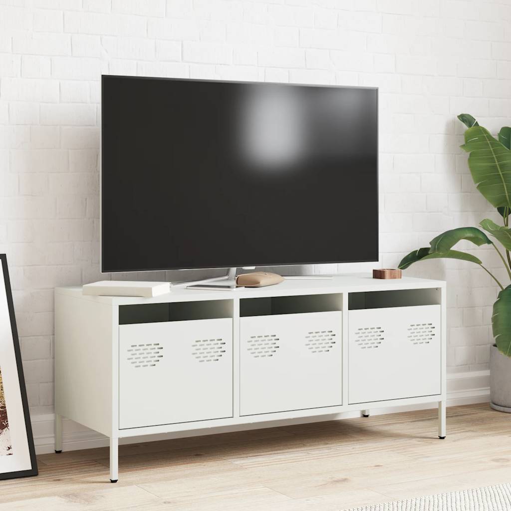 Mobile TV Bianco 101,5x39x43,5 cm in Acciaio Laminato a Freddo - homemem39