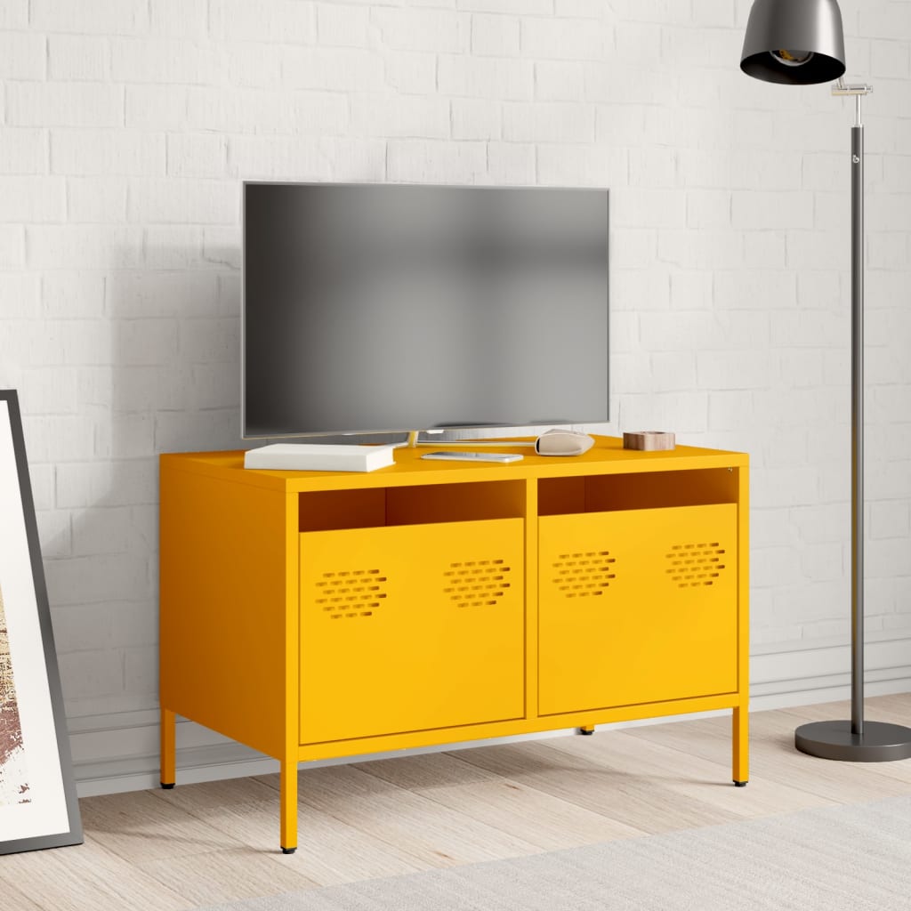 Mobile TV Giallo Senape 68x39x43,5cm Acciaio Laminato a Freddo - homemem39