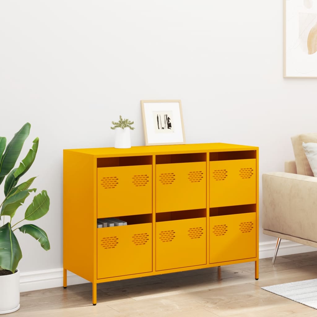 Credenza Giallo Senape 101,5x39x73,5 cm Acciaio Laminato Freddo - homemem39