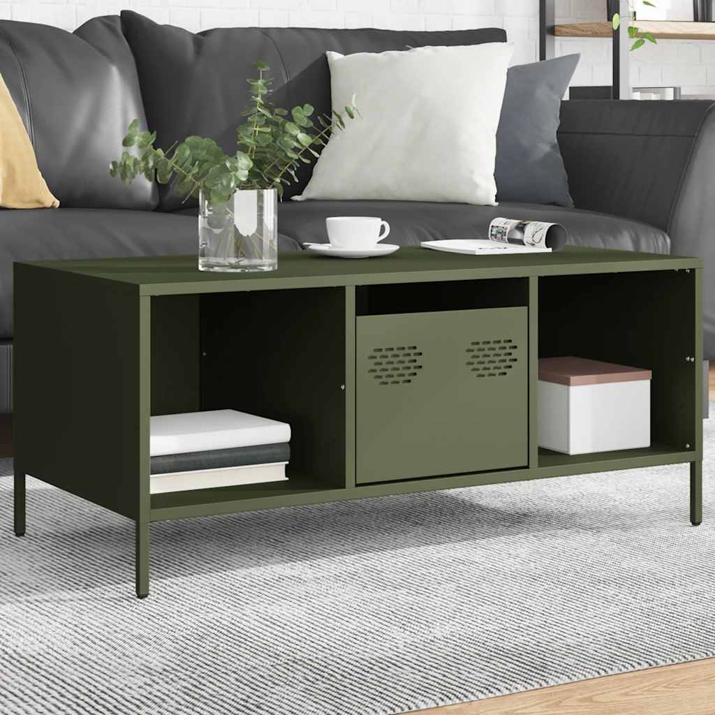 Tavolino Verde Oliva 101,5x50x43,5 cm Acciaio Laminato a Freddo | homemem39