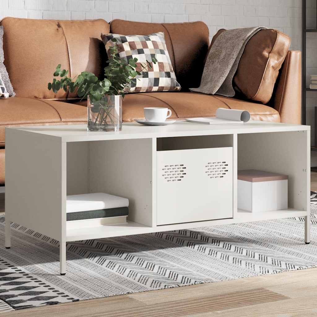 Tavolino Bianco 101,5x50x43,5 cm in Acciaio Laminato a Freddo | homemem39
