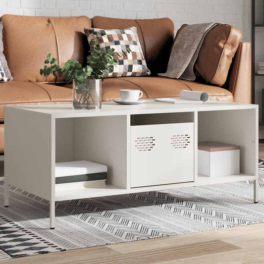 Tavolino Bianco 101,5x50x43,5 cm in Acciaio Laminato a Freddo | homemem39