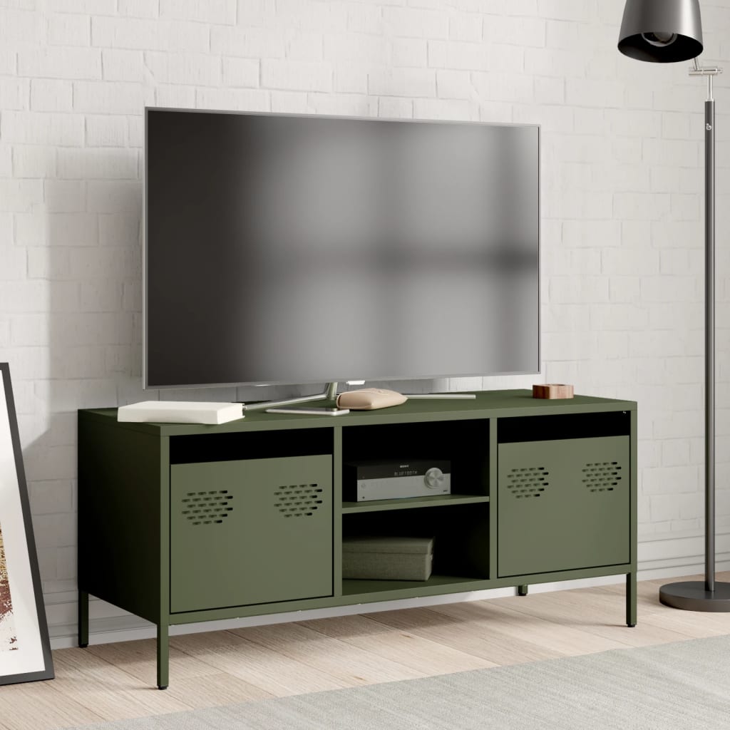 Mobile TV Verde Oliva 101,5x39x43,5cm Acciaio Laminato a Freddo - homemem39