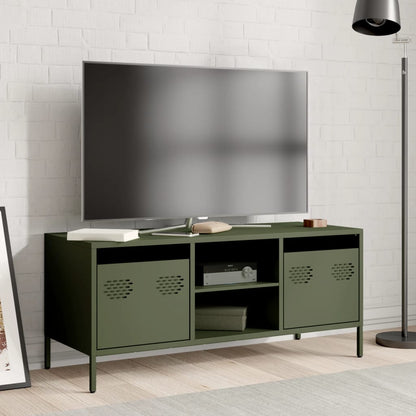 Mobile TV Verde Oliva 101,5x39x43,5cm Acciaio Laminato a Freddo - homemem39