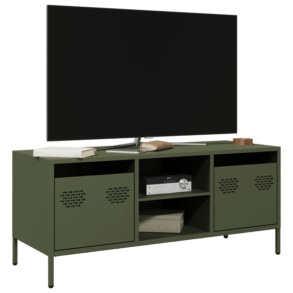 Mobile TV Verde Oliva 101,5x39x43,5cm Acciaio Laminato a Freddo - homemem39