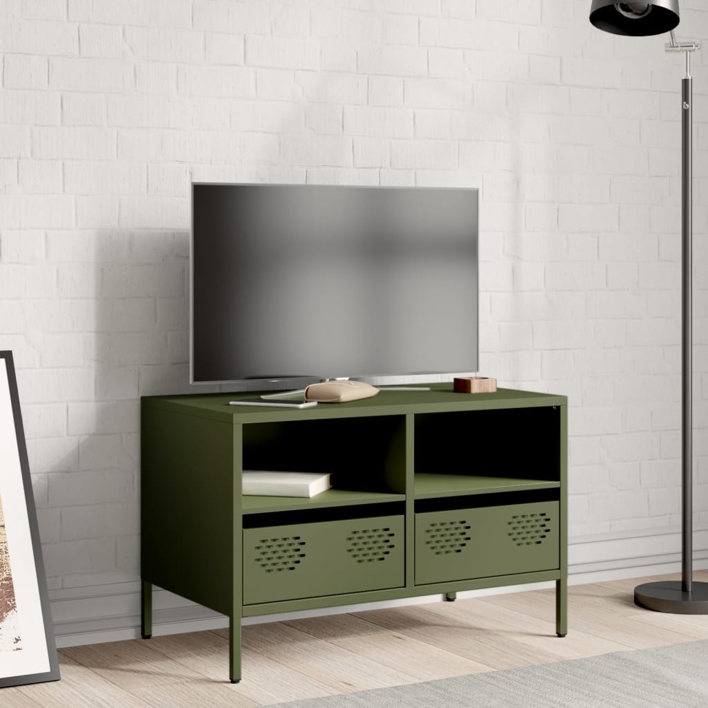 Mobile TV Verde Oliva 68x39x43,5cm in Acciaio Laminato a Freddo - homemem39