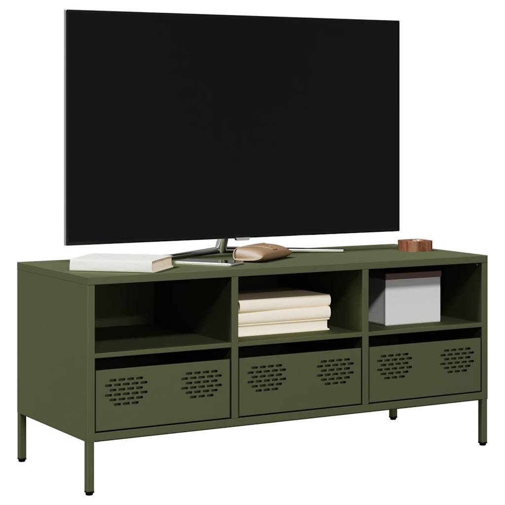 Mobile TV Verde Oliva 101,5x39x43,5cm Acciaio Laminato a Freddo - homemem39
