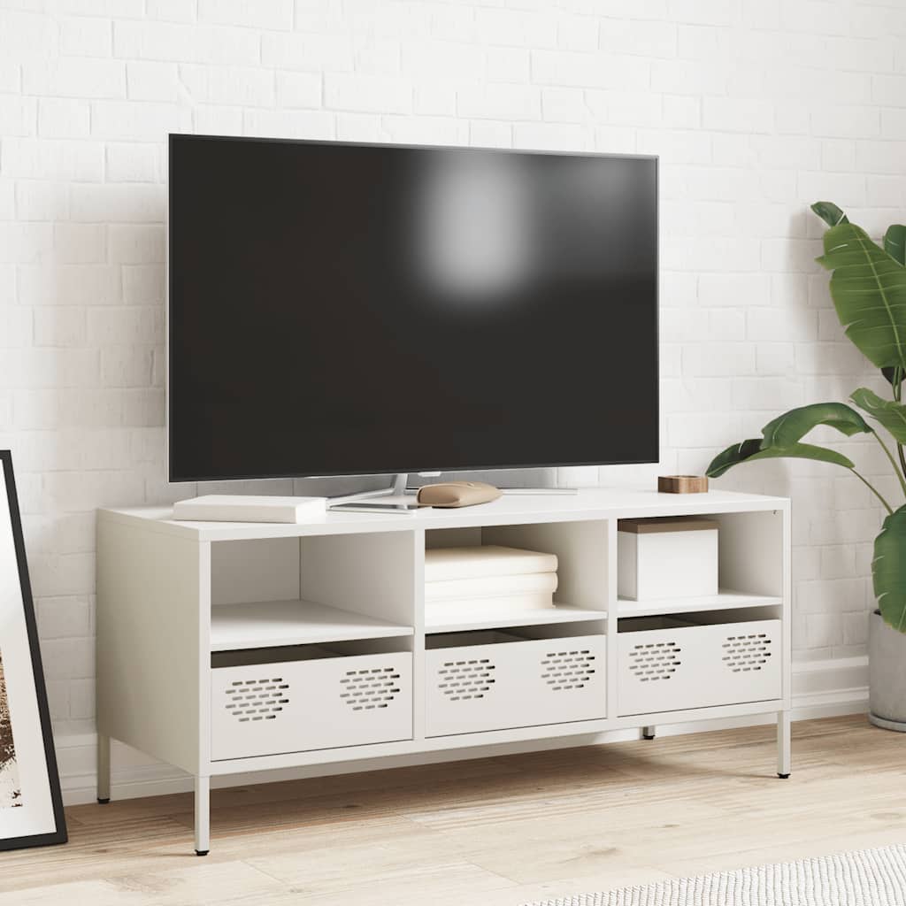 Mobile TV Bianco 101,5x39x43,5 cm in Acciaio Laminato a Freddo - homemem39