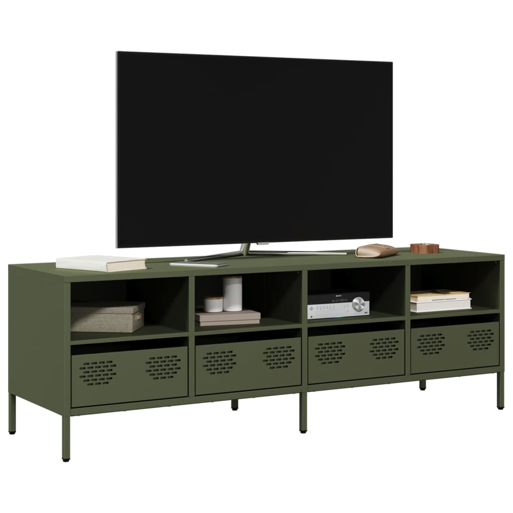 Mobile TV Verde Oliva 135x39x43,5cm Acciaio Laminato a Freddo - homemem39