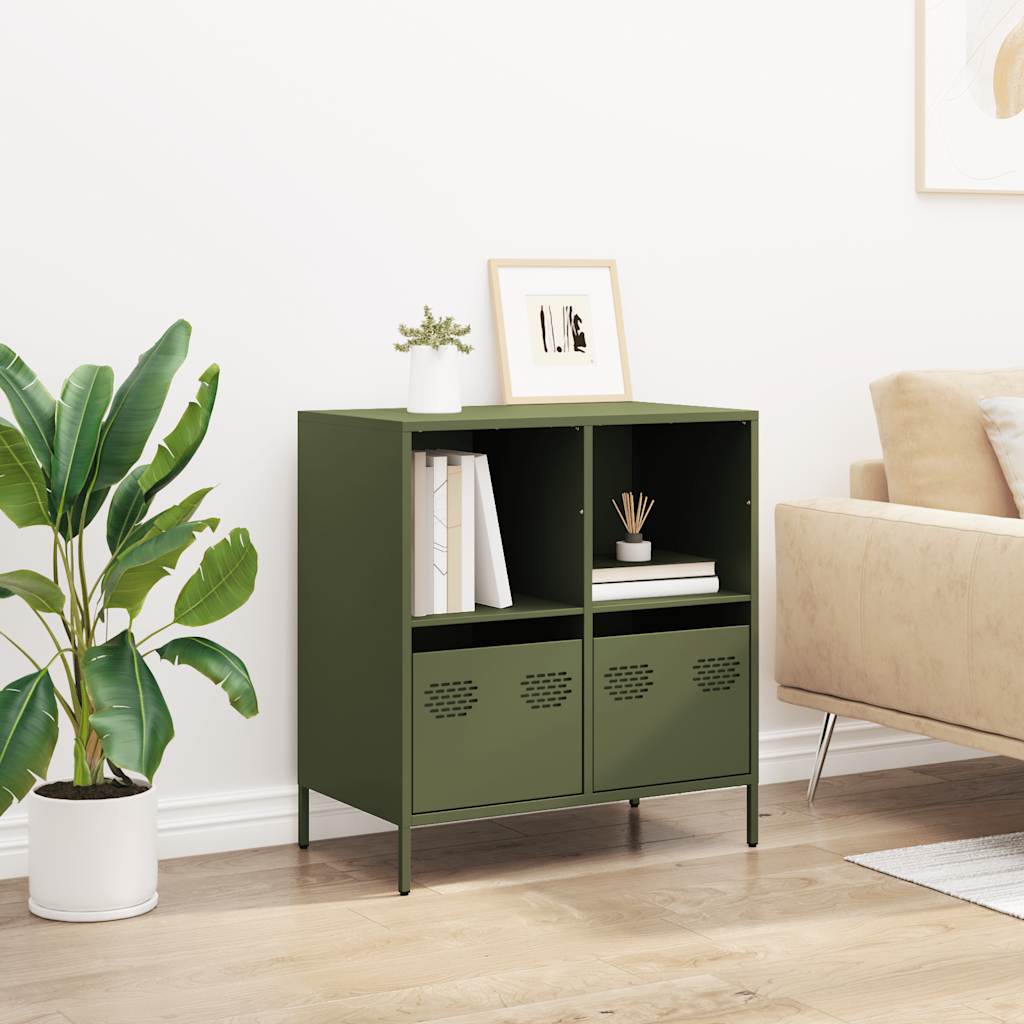 Credenza Verde Oliva 68x39x73,5 cm in Acciaio Laminato a Freddo - homemem39