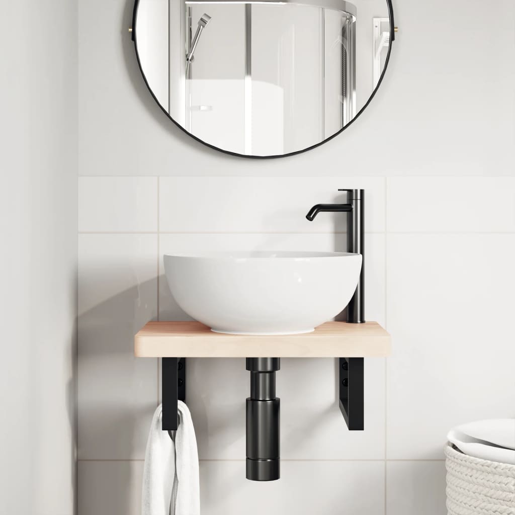 Ripiano a Parete per Lavabo in Acciaio e Massello di Faggio | homemem39