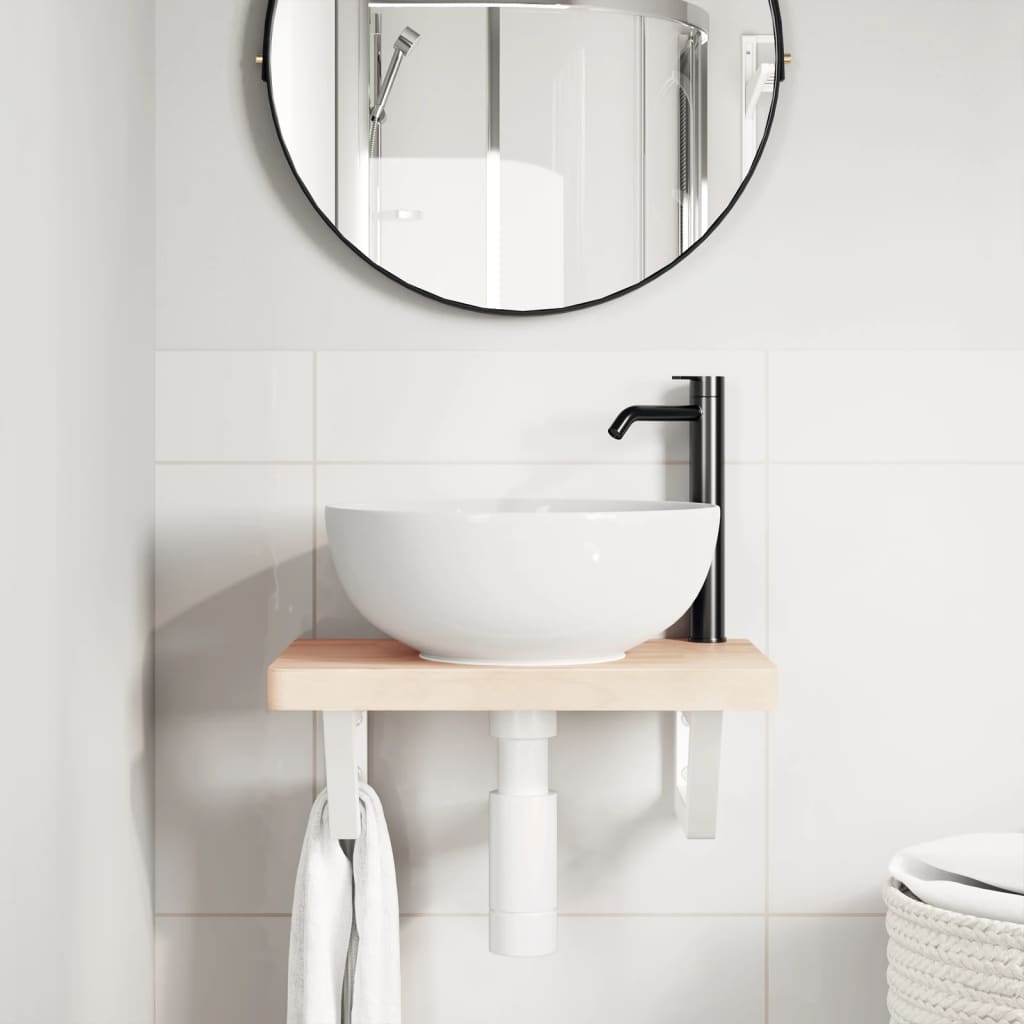 Ripiano a Parete per Lavabo in Acciaio e Massello di Faggio | homemem39
