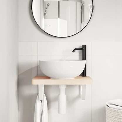 Ripiano a Parete per Lavabo in Acciaio e Massello di Faggio | homemem39