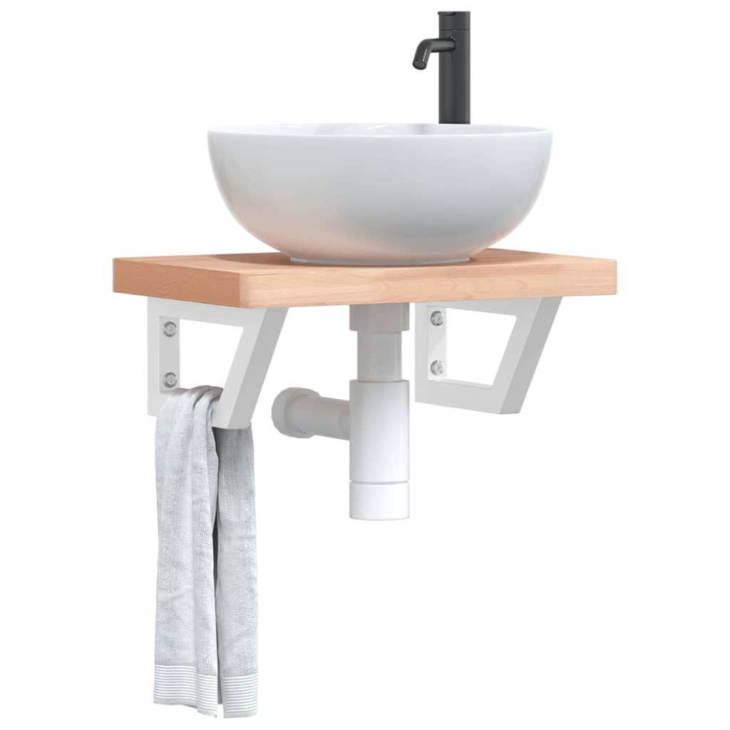 Ripiano a Parete per Lavabo in Acciaio e Massello di Faggio | homemem39