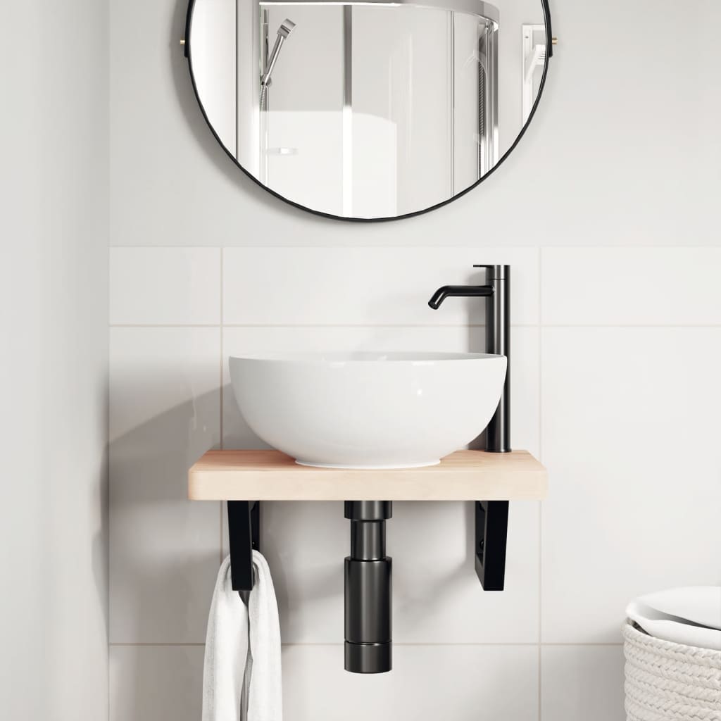 Ripiano a Parete per Lavabo in Acciaio e Massello di Faggio | homemem39