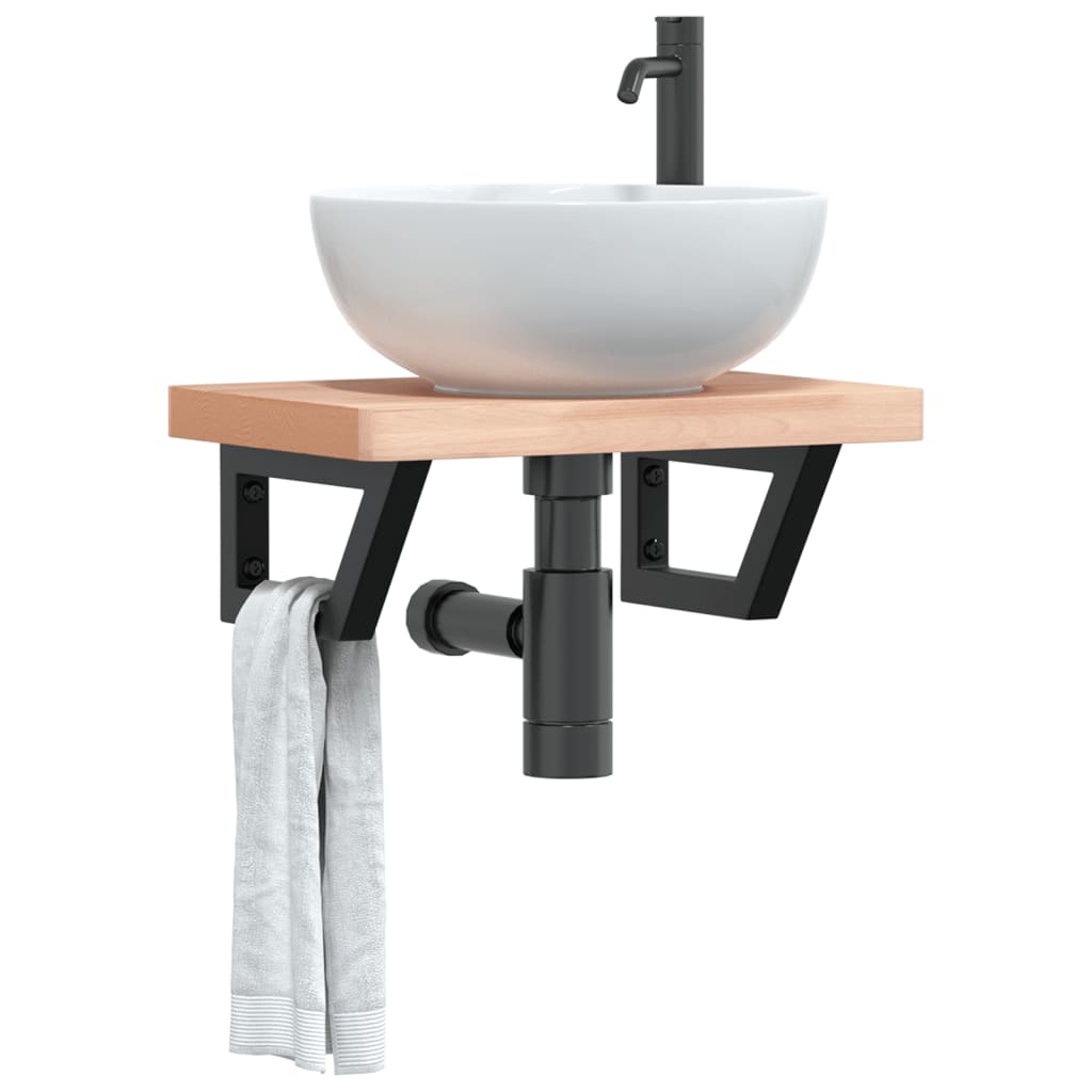 Ripiano a Parete per Lavabo in Acciaio e Massello di Faggio | homemem39
