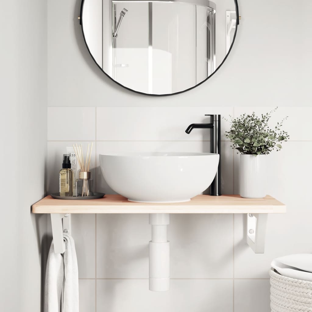 Ripiano a Parete per Lavabo in Acciaio e Massello di Rovere | homemem39
