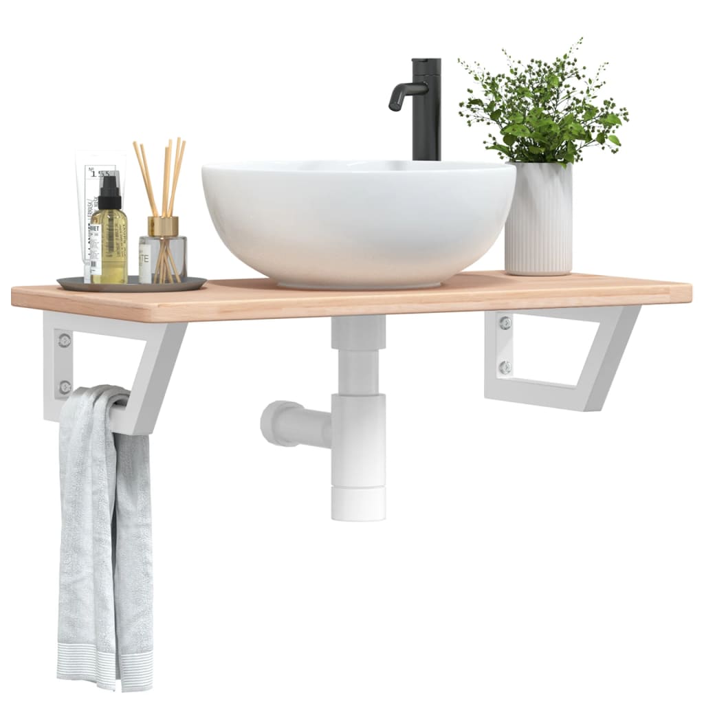 Ripiano a Parete per Lavabo in Acciaio e Massello di Rovere | homemem39