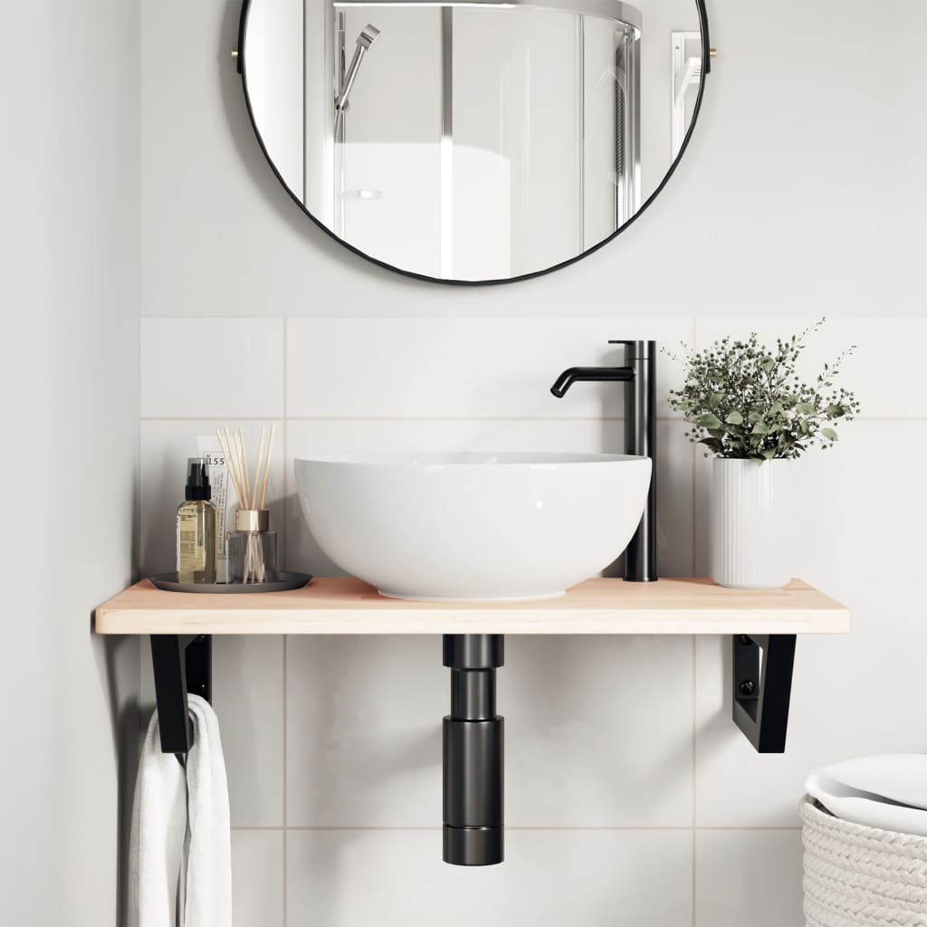 Ripiano a Parete per Lavabo in Acciaio e Massello di Rovere | homemem39