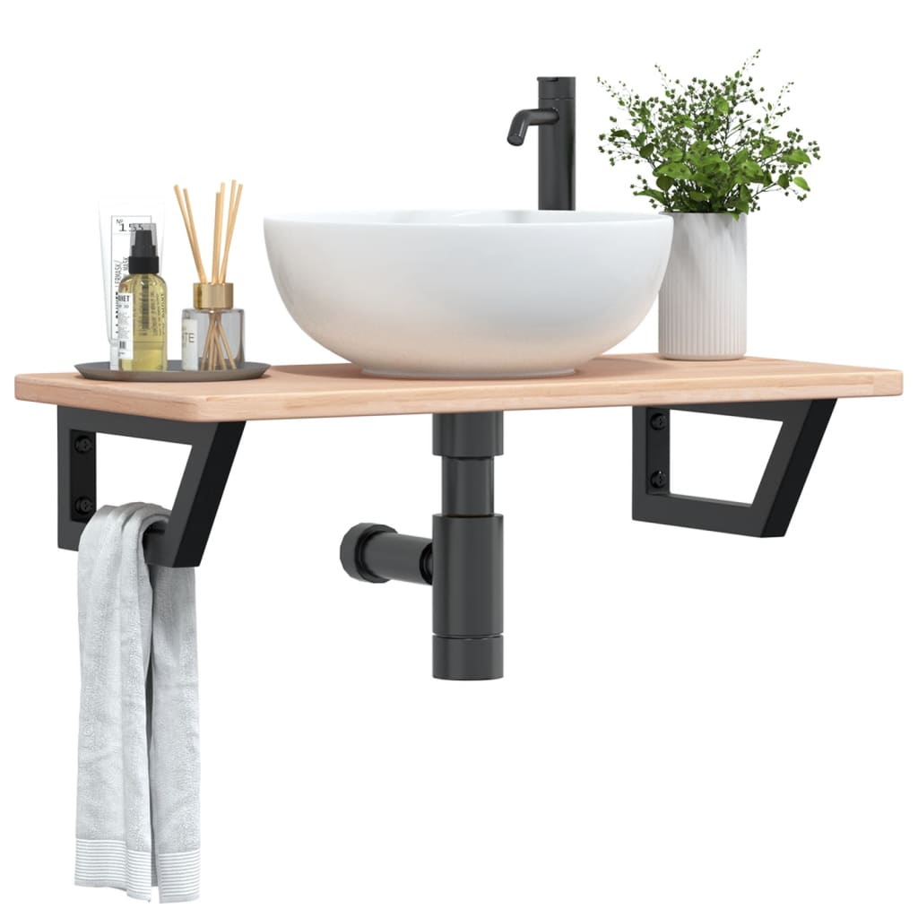 Ripiano a Parete per Lavabo in Acciaio e Massello di Rovere | homemem39