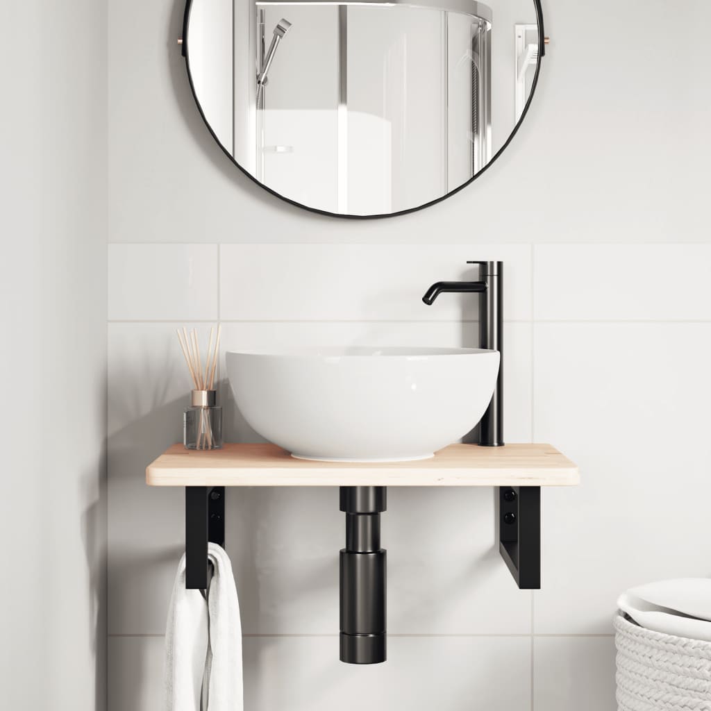 Ripiano a Parete per Lavabo in Acciaio e Massello di Rovere