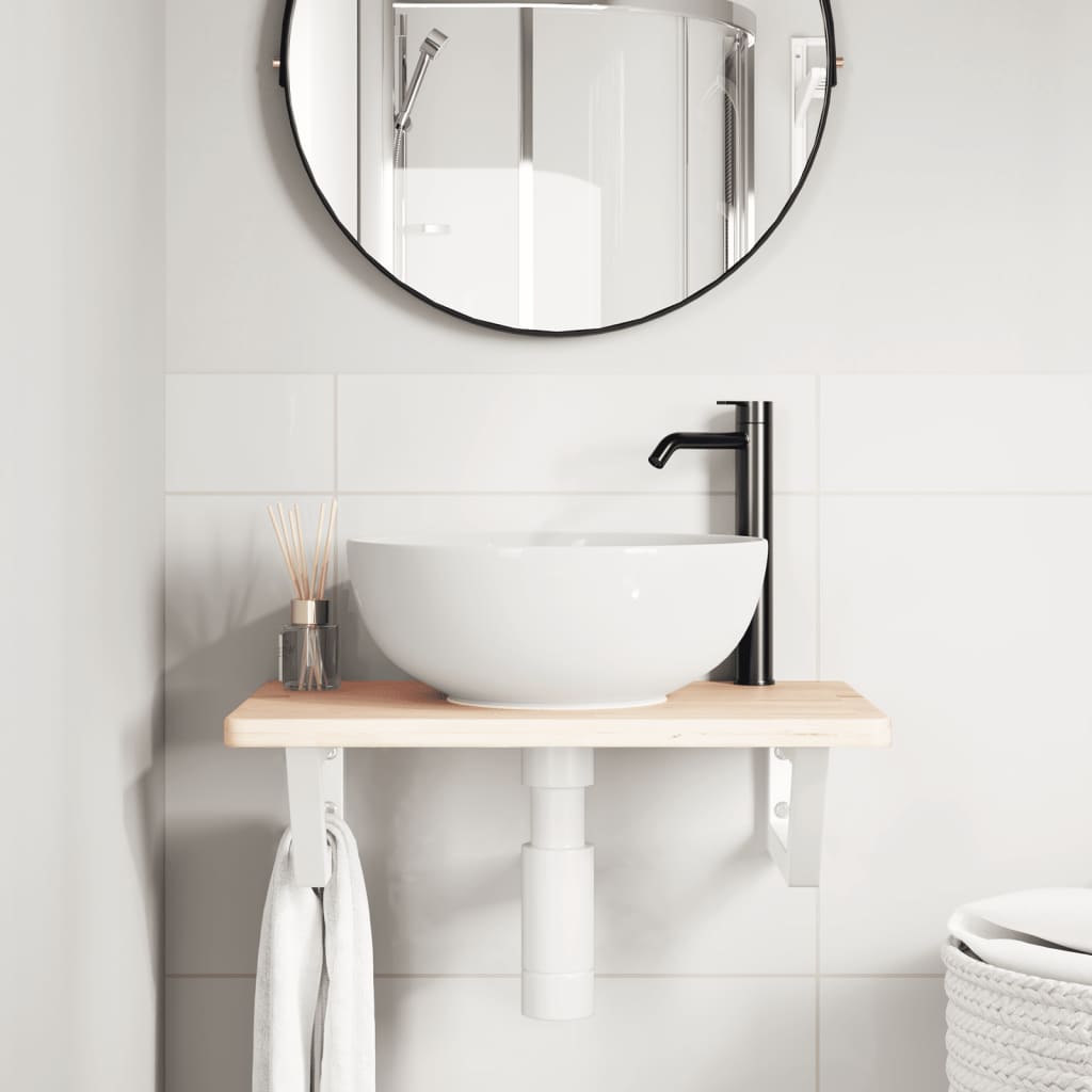 Ripiano a Parete per Lavabo in Acciaio e Massello di Rovere | homemem39