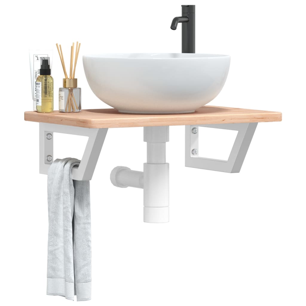 Ripiano a Parete per Lavabo in Acciaio e Massello di Rovere | homemem39